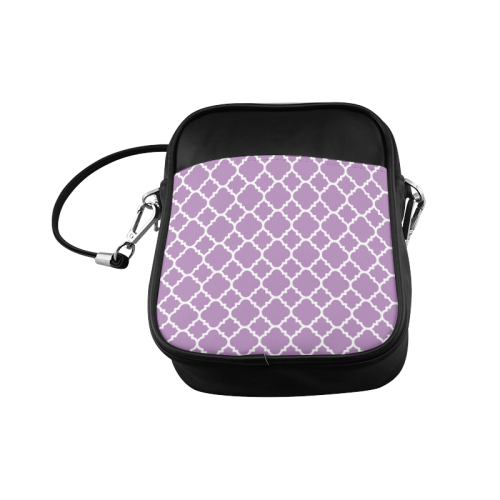 purple lilac white quatrefoil classic pattern Sling Bag (Model 1627)