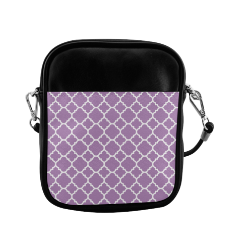 purple lilac white quatrefoil classic pattern Sling Bag (Model 1627)