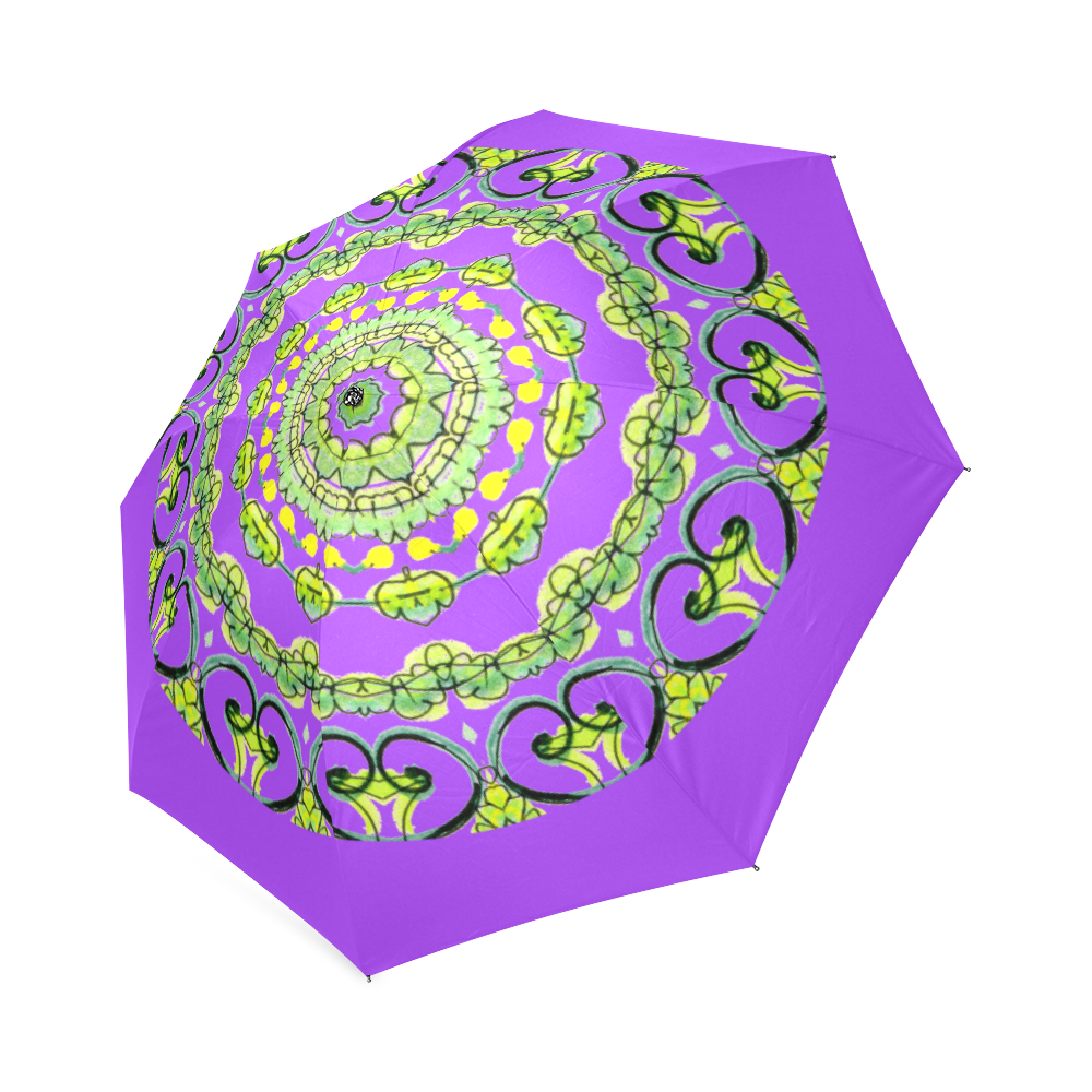 Green Lace Flowers Mandala Design Bright Purple Foldable Umbrella (Model U01)