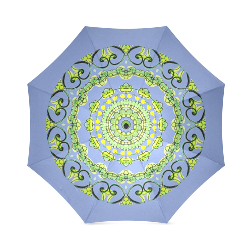 Green Lace Flowers Mandala Design Periwinkle Foldable Umbrella (Model U01)