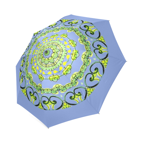 Green Lace Flowers Mandala Design Periwinkle Foldable Umbrella (Model U01)