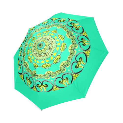 Green Lace Flowers Mandala Design Teal Foldable Umbrella (Model U01)