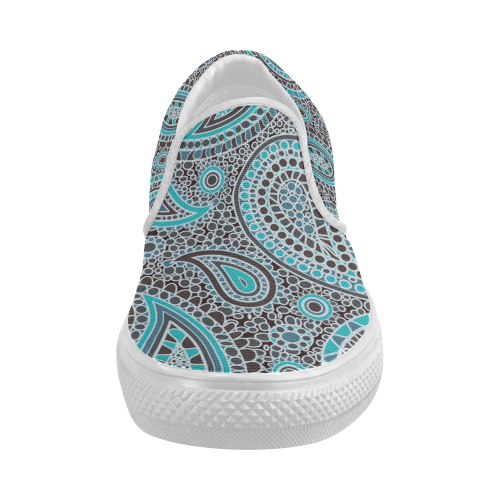 blue paisley mosaic design Women's Slip-on Canvas Shoes (Model 019)