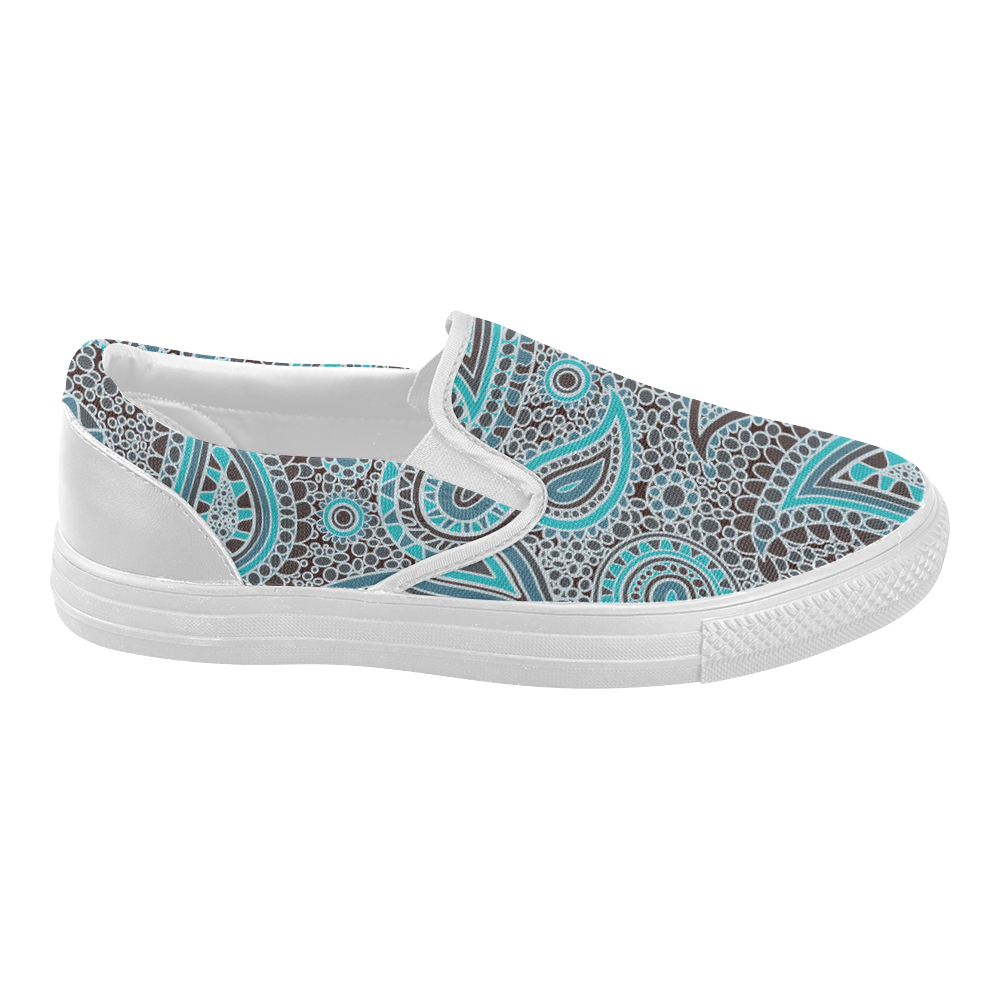 blue paisley mosaic design Women's Slip-on Canvas Shoes (Model 019)