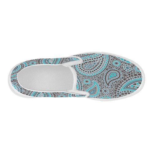 blue paisley mosaic design Women's Slip-on Canvas Shoes (Model 019)