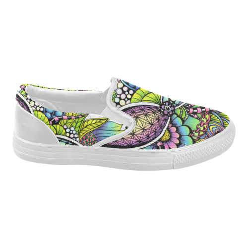 Bright fantasy flower in bright colors Women's Slip-on Canvas Shoes (Model 019)