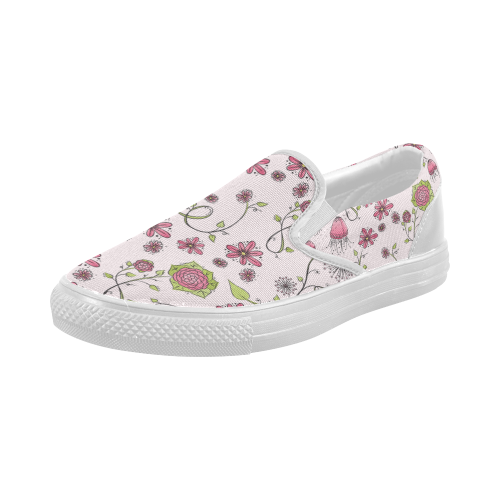 pink fantasy doodle flower pattern Women's Slip-on Canvas Shoes (Model 019)