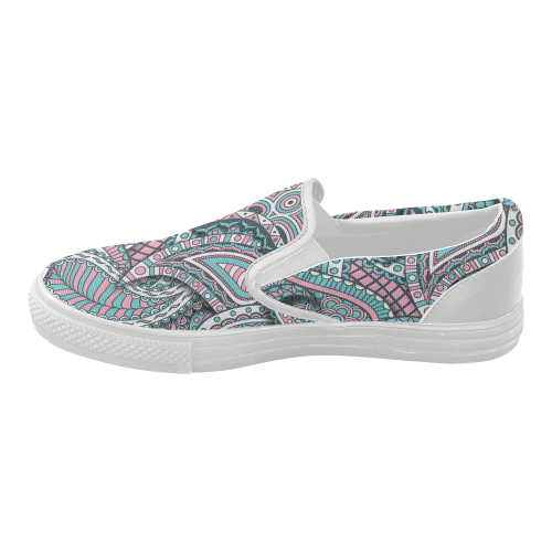 Pink teal white fun ornate paisley pattern Women's Slip-on Canvas Shoes (Model 019)