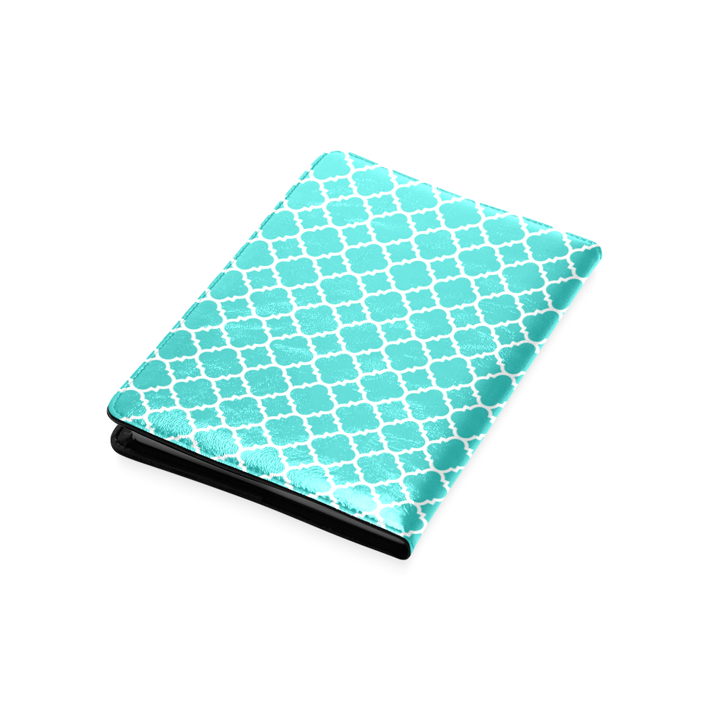 turquoise white quatrefoil classic pattern Custom NoteBook A5