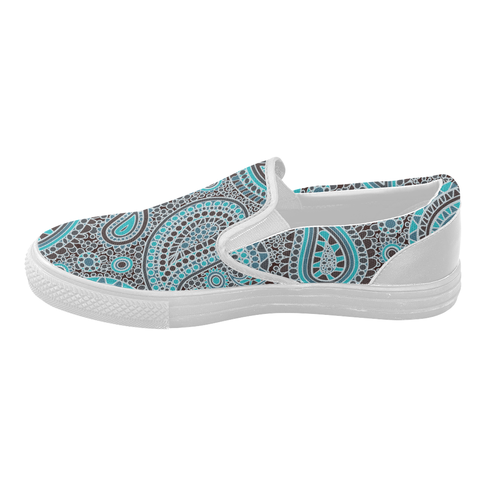 blue paisley mosaic design Women's Slip-on Canvas Shoes (Model 019)