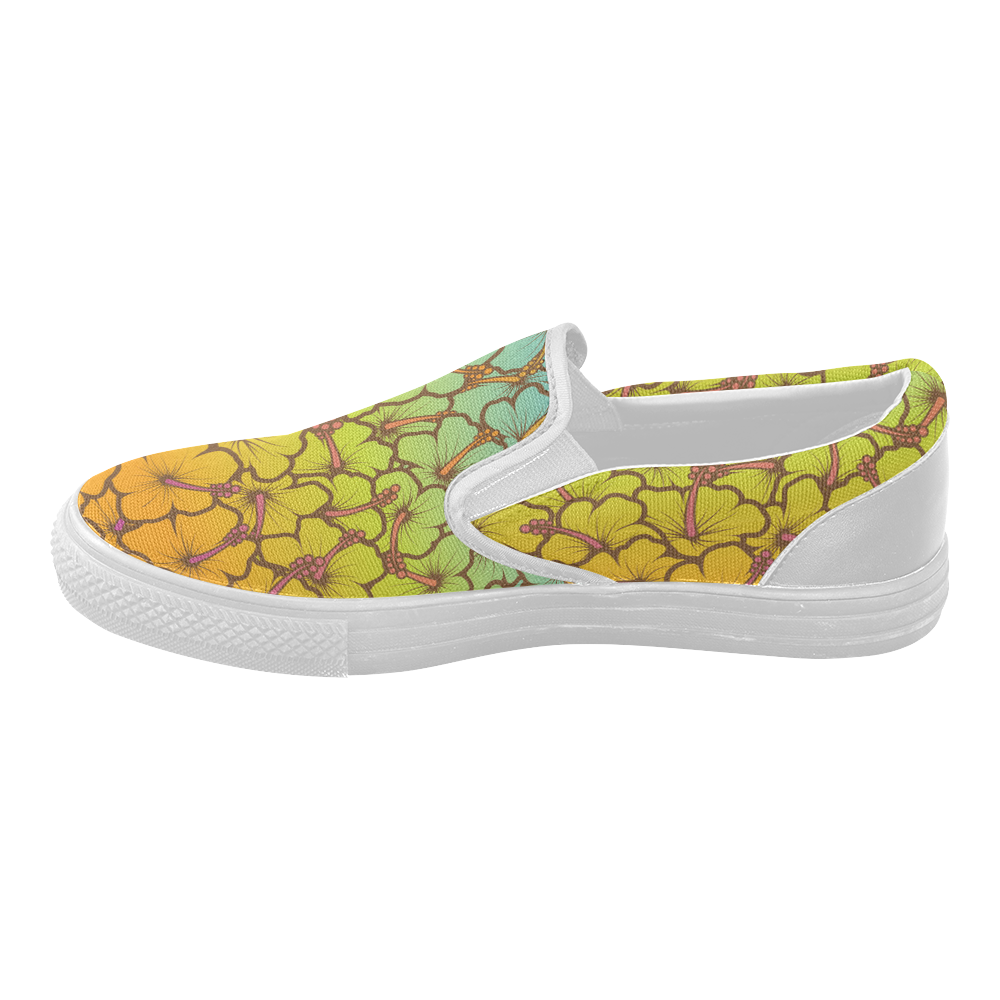 rainbow hibiscus flowers Women's Slip-on Canvas Shoes (Model 019)