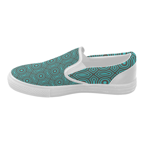 blue geometric pattern Women's Slip-on Canvas Shoes (Model 019)