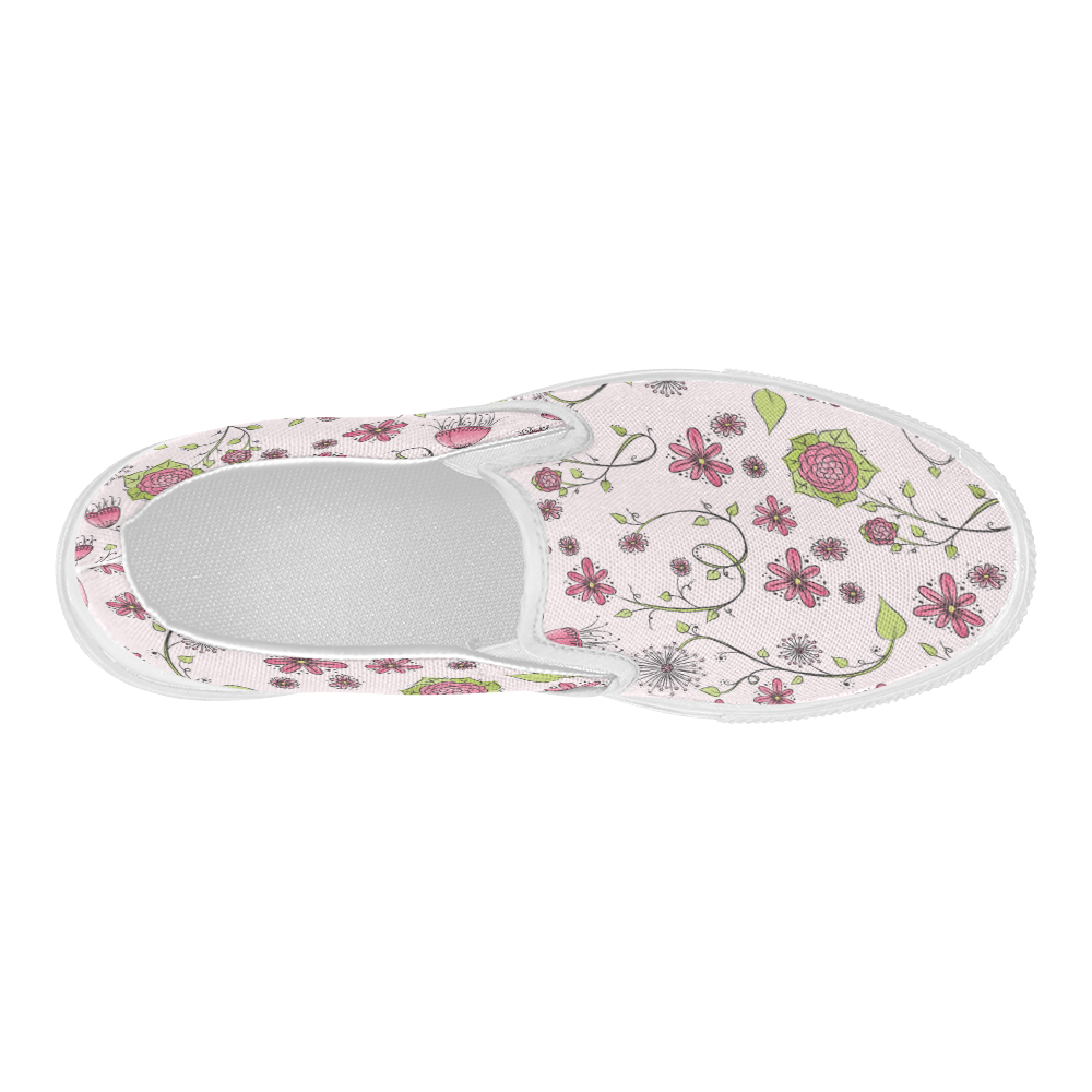 pink fantasy doodle flower pattern Women's Slip-on Canvas Shoes (Model 019)