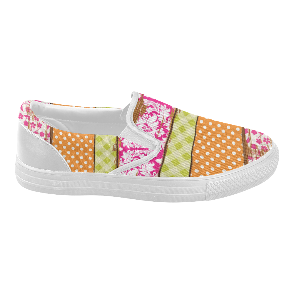 wood chipped painted patterns Women's Slip-on Canvas Shoes (Model 019)