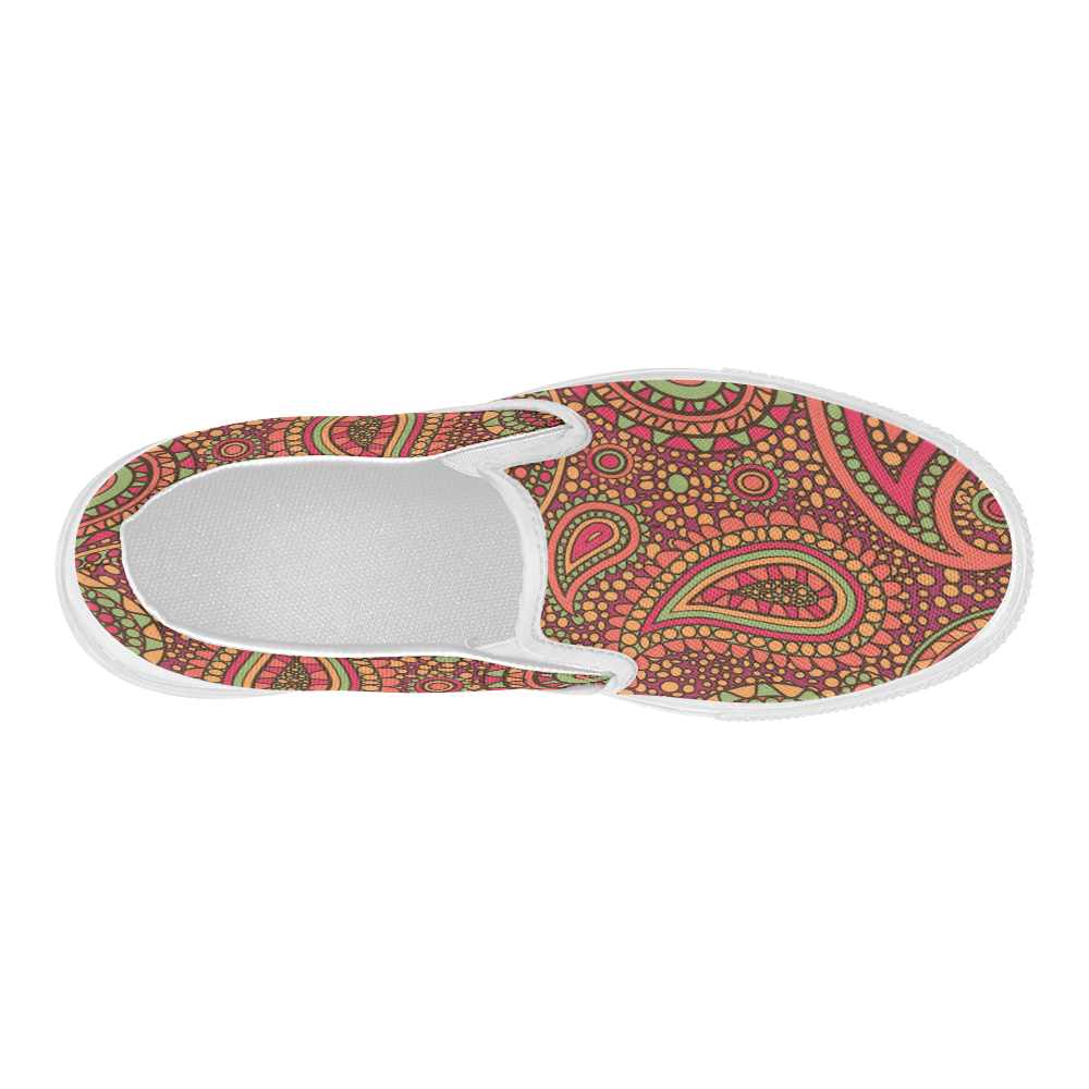 red paisley mosaic pattern Women's Slip-on Canvas Shoes (Model 019)