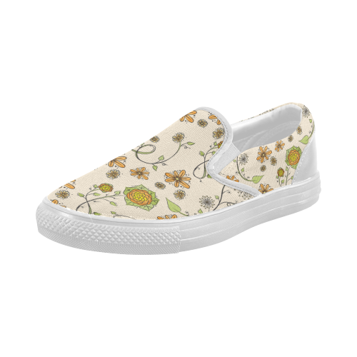 yellow orange fantasy doodle flower pattern Women's Slip-on Canvas Shoes (Model 019)