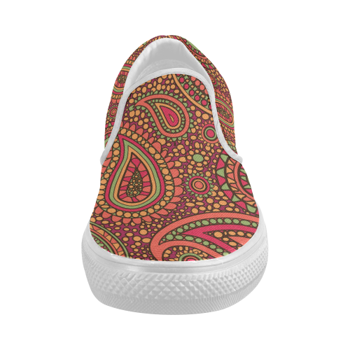red paisley mosaic pattern Women's Slip-on Canvas Shoes (Model 019)