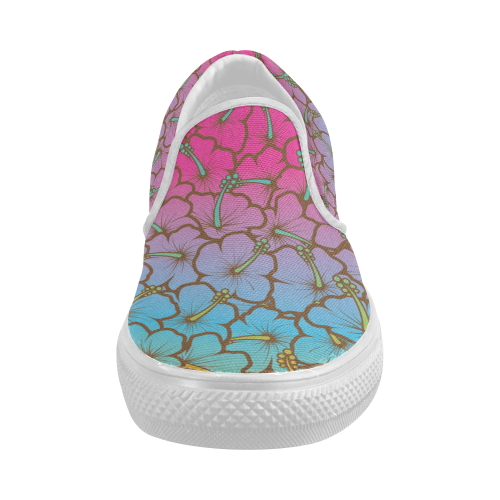 blue purple pink hibiscus flowers Women's Slip-on Canvas Shoes (Model 019)