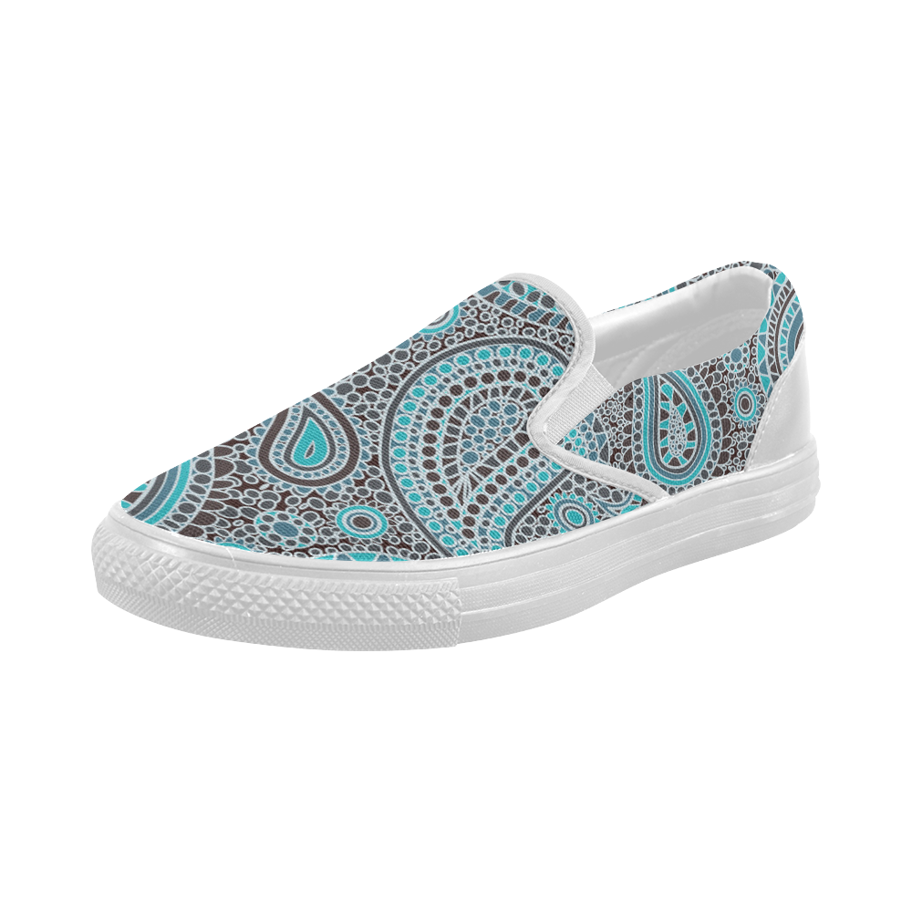 blue paisley mosaic design Women's Slip-on Canvas Shoes (Model 019)