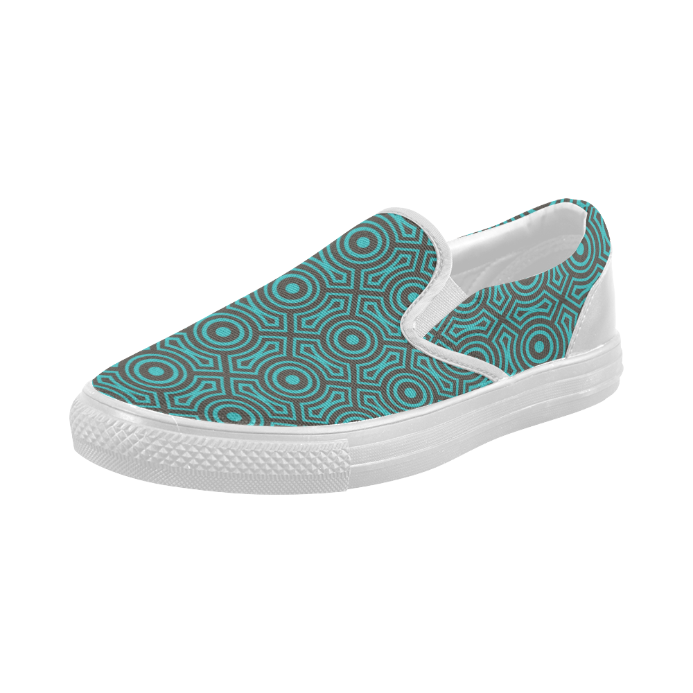 blue geometric pattern Women's Slip-on Canvas Shoes (Model 019)