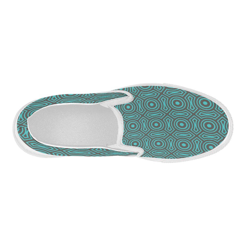 blue geometric pattern Women's Slip-on Canvas Shoes (Model 019)