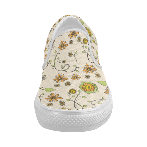 yellow orange fantasy doodle flower pattern Women's Slip-on Canvas Shoes (Model 019)