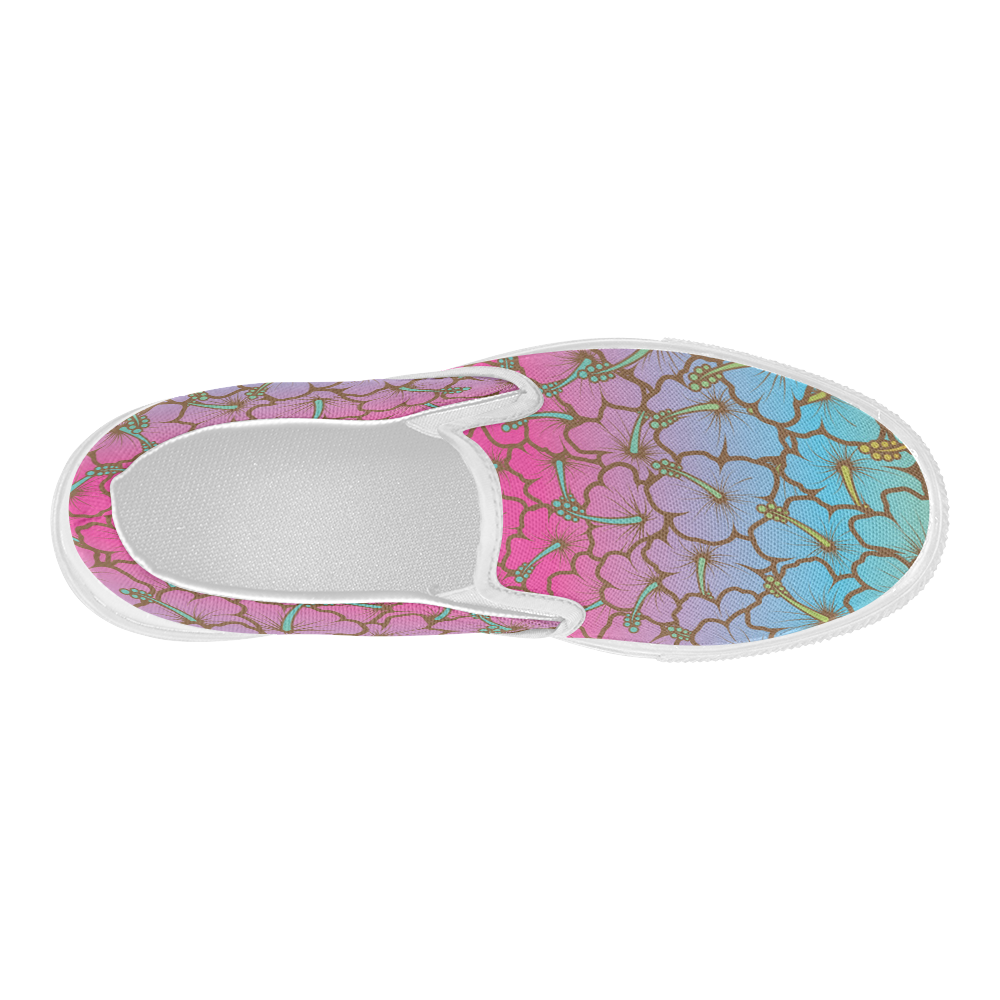 blue purple pink hibiscus flowers Women's Slip-on Canvas Shoes (Model 019)