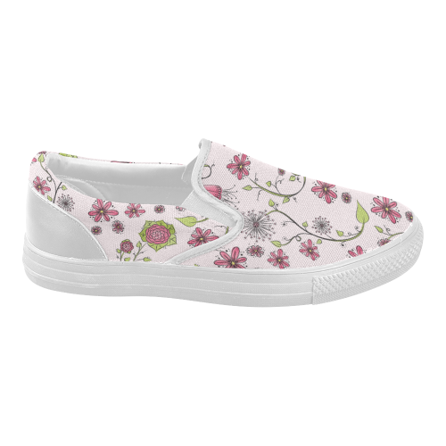 pink fantasy doodle flower pattern Women's Slip-on Canvas Shoes (Model 019)