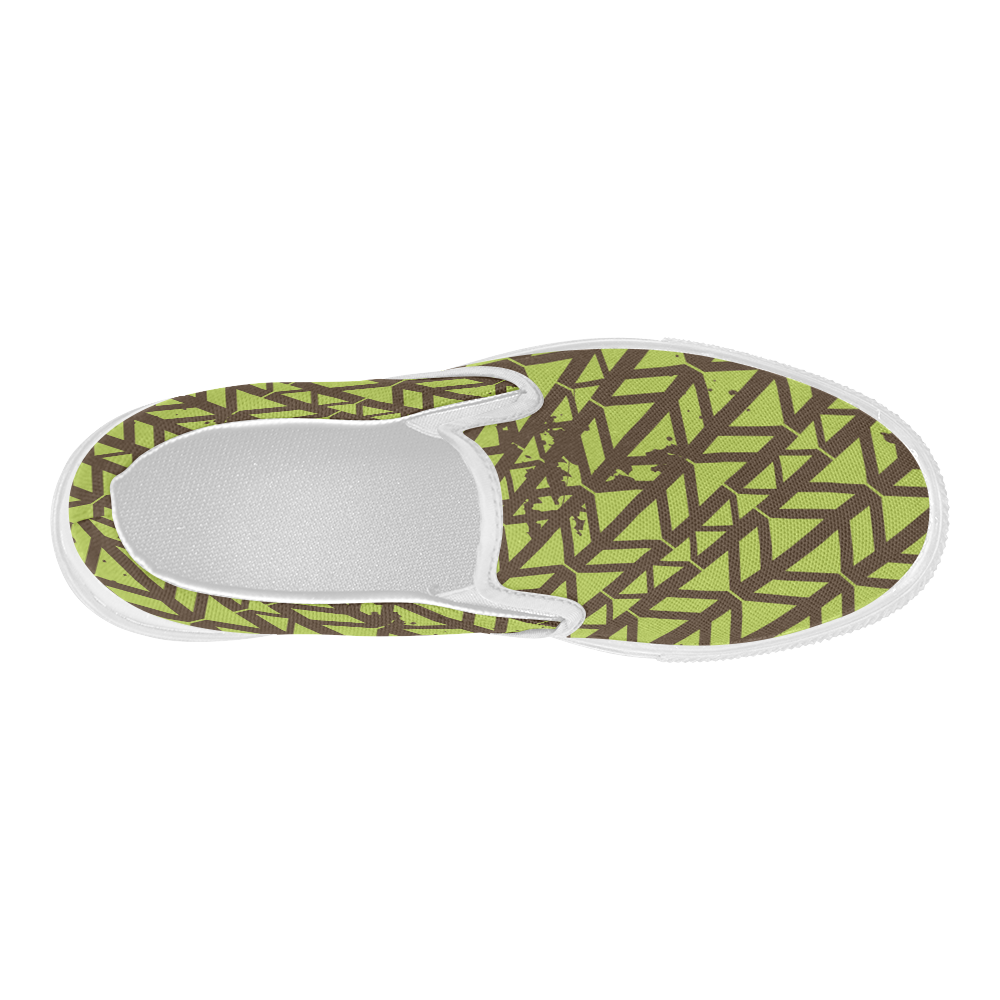 green geometric pattern Women's Slip-on Canvas Shoes (Model 019)