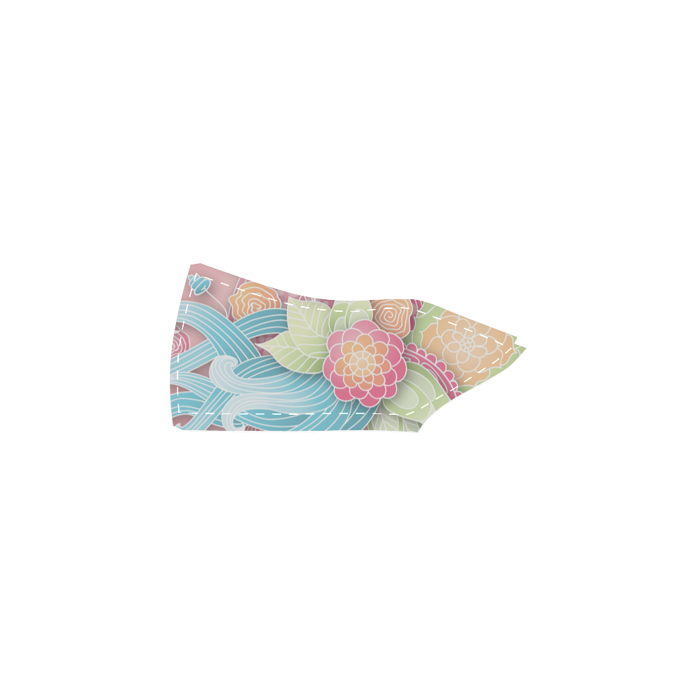 bright blue green pink yellow flowers Women's Slip-on Canvas Shoes (Model 019)