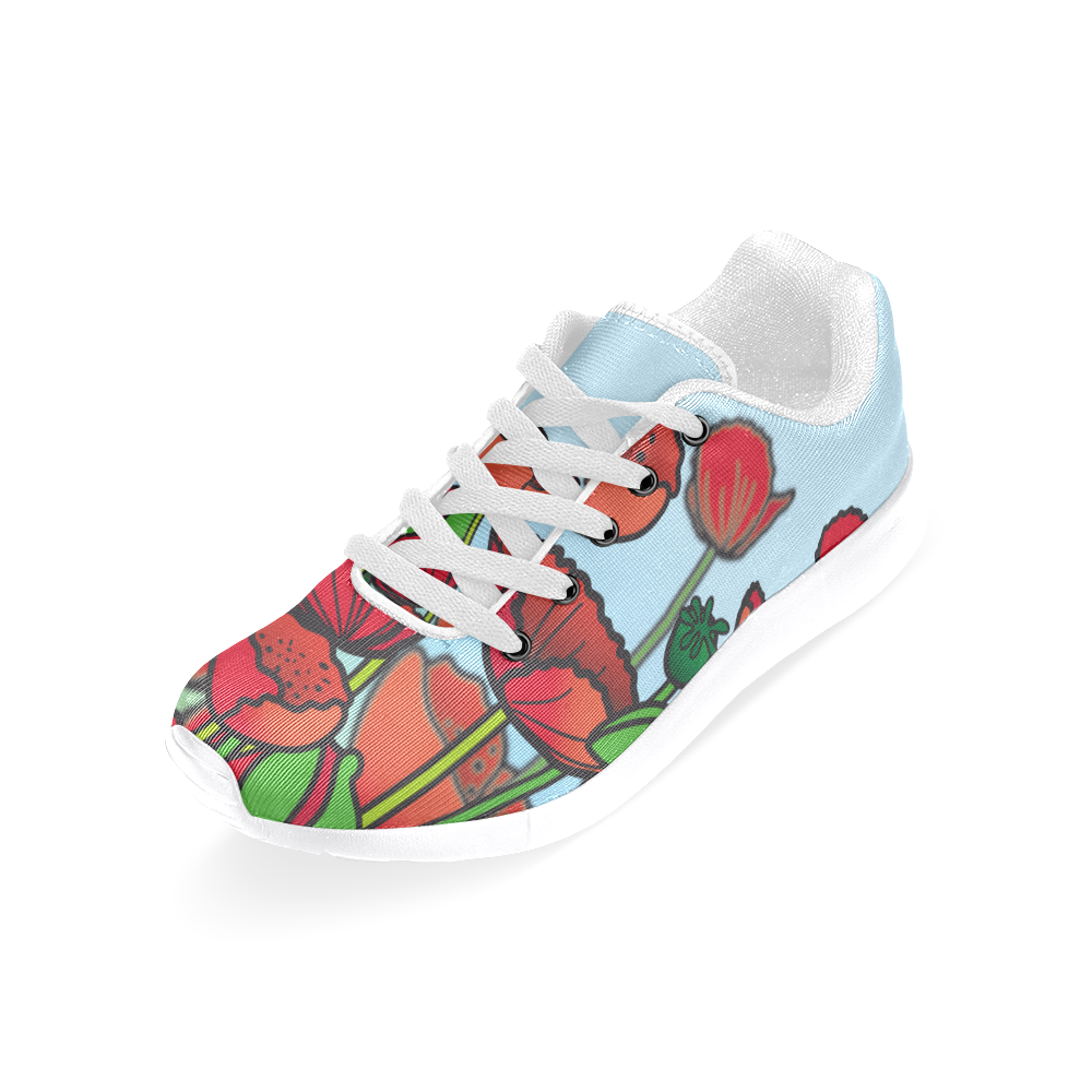 field of poppy flowers red floral Women’s Running Shoes (Model 020)