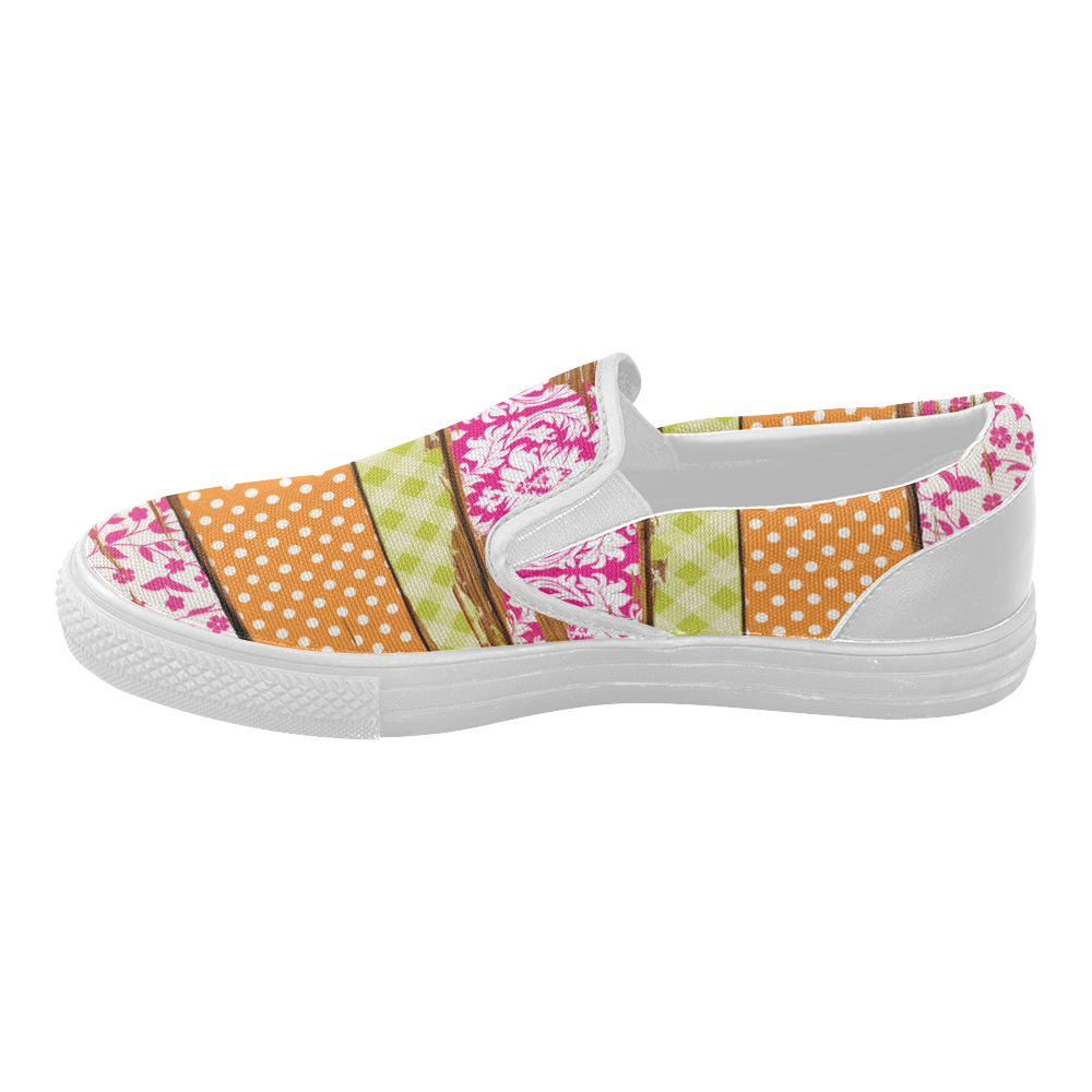 wood chipped painted patterns Women's Slip-on Canvas Shoes (Model 019)
