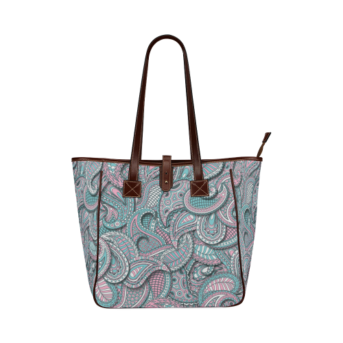 Pink teal white fun ornate paisley pattern Classic Tote Bag (Model 1644)