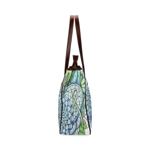 Blue Green flower drawing peaceful garden 2 Classic Tote Bag (Model 1644)