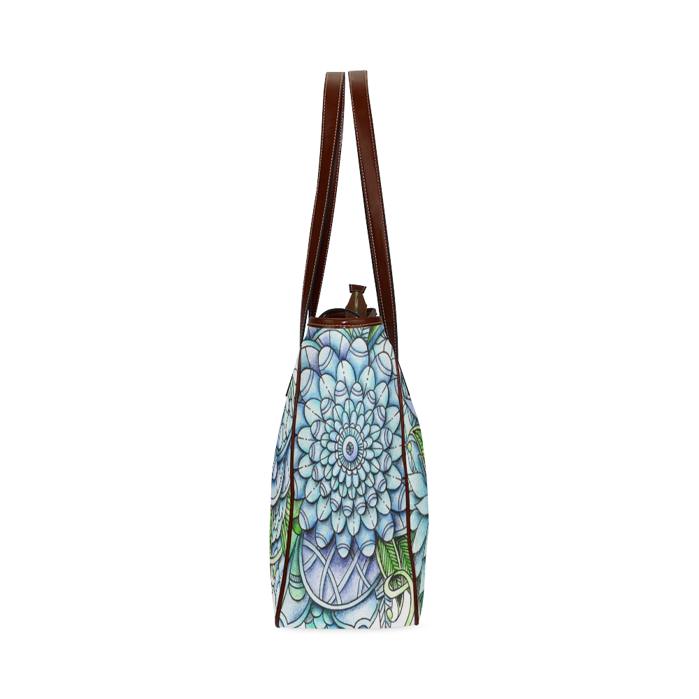 Blue Green flower drawing peaceful garden 2 Classic Tote Bag (Model 1644)