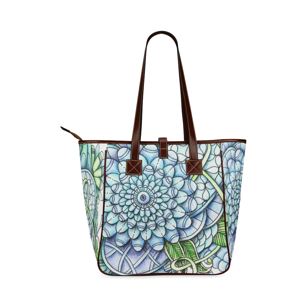 Blue Green flower drawing peaceful garden 2 Classic Tote Bag (Model 1644)