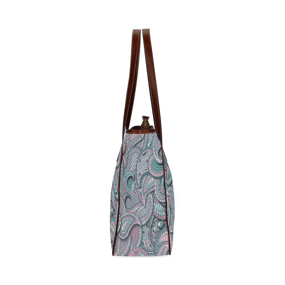 Pink teal white fun ornate paisley pattern Classic Tote Bag (Model 1644)