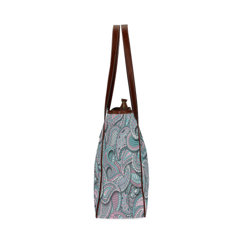 Pink teal white fun ornate paisley pattern Classic Tote Bag (Model 1644)