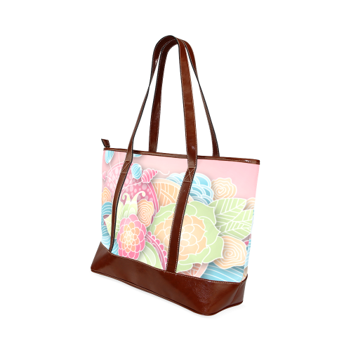 bright blue green pink yellow flowers Tote Handbag (Model 1642)