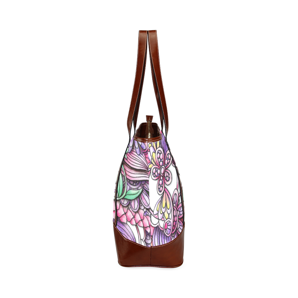 Pink Purple flower drawing Tote Handbag (Model 1642)