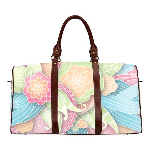 bright blue green pink yellow flowers Waterproof Travel Bag/Large (Model 1639)