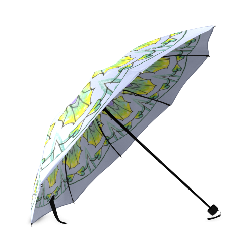 Yellow, Green, Purple Flowers, Leaves Mandala Lilac Foldable Umbrella (Model U01)