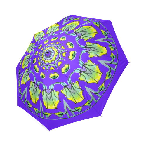 Yellow, Green, Purple Flowers, Leaves Mandala Deep Purple Foldable Umbrella (Model U01)