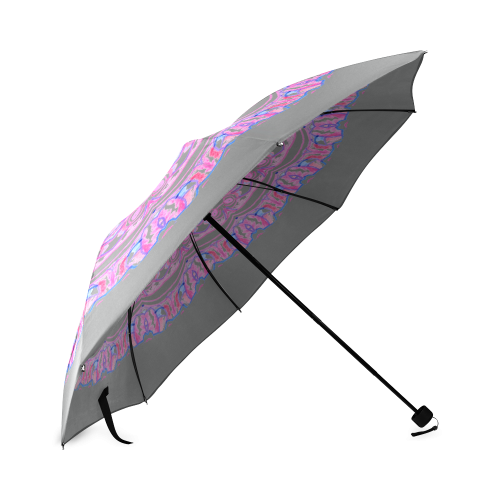 Pink Blue Ribbons, Flowers Valentangle Mandala Gray Foldable Umbrella (Model U01)