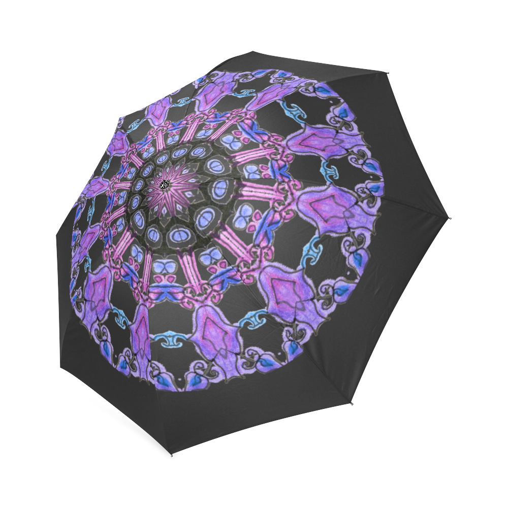 Violet Purple Beads, Jewels, Flowers Mandala Black Foldable Umbrella (Model U01)