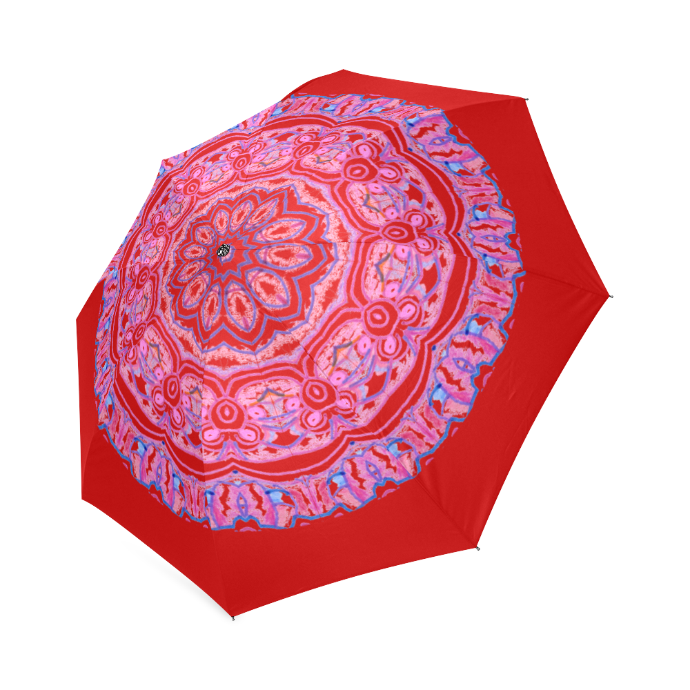 Pink Blue Ribbons, Flowers Valentangle Mandala Red Foldable Umbrella (Model U01)