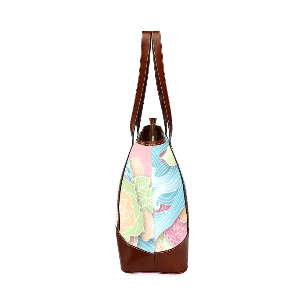 bright blue green pink yellow flowers Tote Handbag (Model 1642)