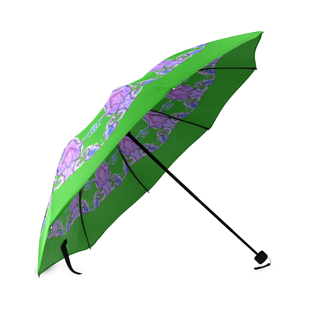 Violet Purple Beads, Jewels, Flowers Mandala Green Foldable Umbrella (Model U01)