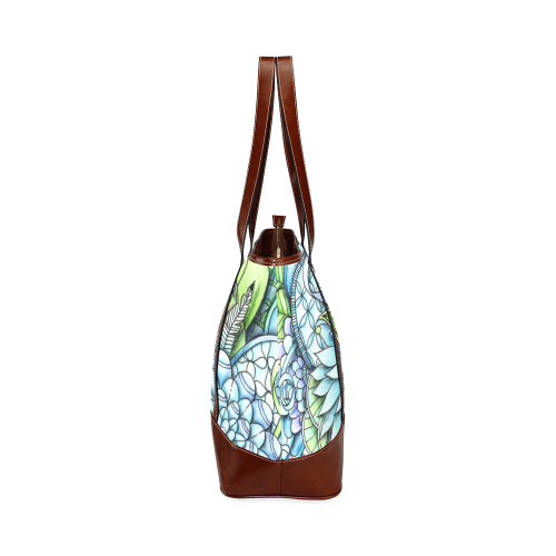 Blue Green flower drawing peaceful garden 2 Tote Handbag (Model 1642)