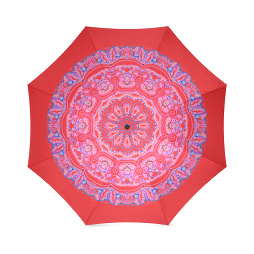 Pink Blue Ribbons, Flowers Valentangle Mandala Crimson Foldable Umbrella (Model U01)